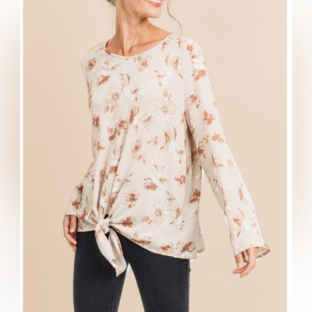 Cotton Bleu Floral Tie Blouse